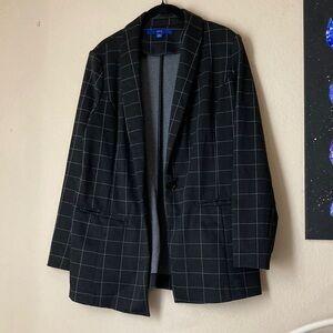 🖤Apt. 9 Black Windowpane White Square Print Blazer Jacket w Pockets Size L